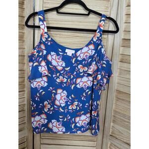 ST. Tropez West Sleeveless Tank Top Sz M PURPLE Floral Cold Shoulder